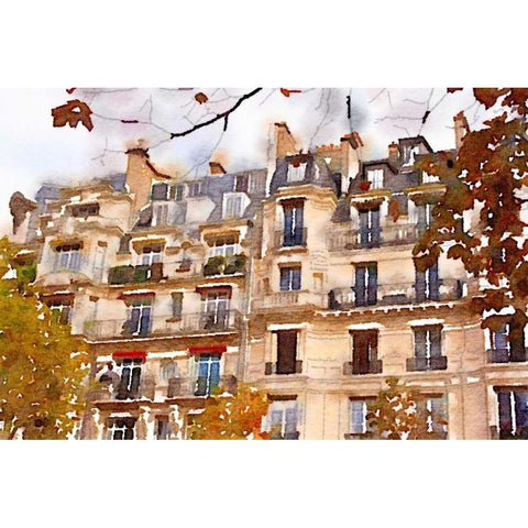 April in Paris Black Modern Wood Framed Art Print with Double Matting by Navas, Emily