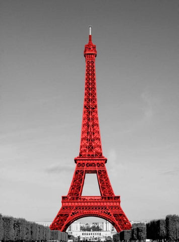 Paris in the Day in Red Border Black Ornate Wood Framed Art Print with Double Matting by Navas, Emily