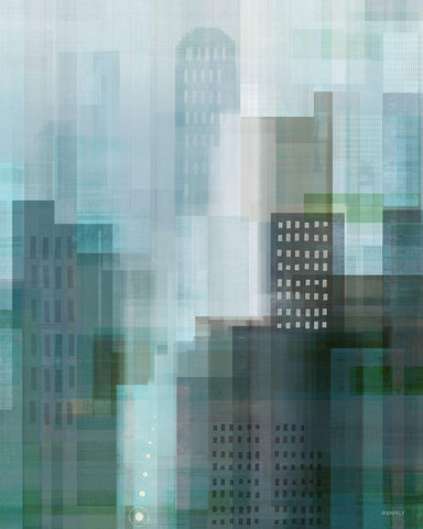 City Emerald White Modern Wood Framed Art Print with Double Matting by Meneely, Dan