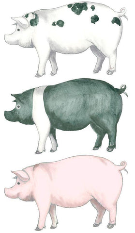 Piggy Wiggy Set White Modern Wood Framed Art Print with Double Matting by Metz, Andi
