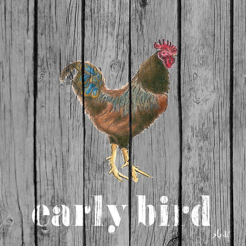 Early Bird Rooster White Modern Wood Framed Art Print by Metz, Andi