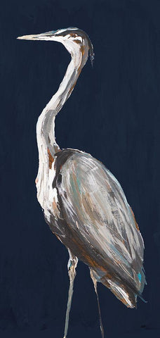 Heron Among Navy Panel I White Modern Wood Framed Art Print with Double Matting by DeRice, Julie