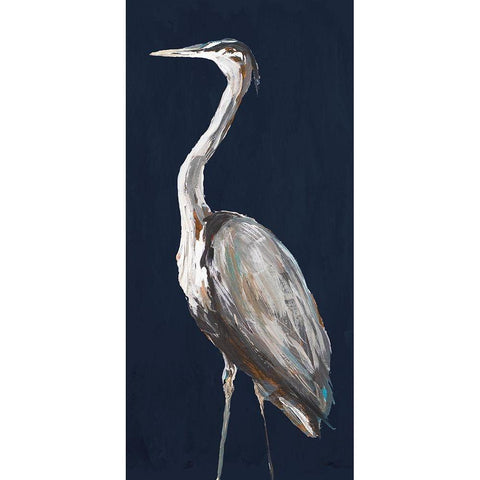 Heron Among Navy Panel I Gold Ornate Wood Framed Art Print with Double Matting by DeRice, Julie