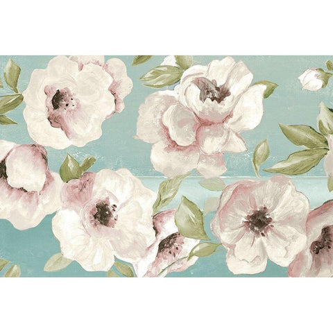 Blush Flowers on Teal White Modern Wood Framed Art Print by Pinto, Patricia