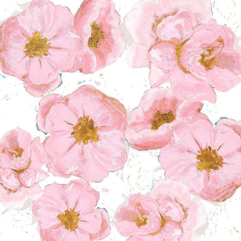 Pink And Gold Florals White Modern Wood Framed Art Print with Double Matting by Pinto, Patricia