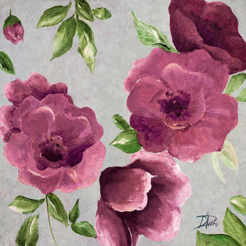 Gray and Plum Florals II Black Modern Wood Framed Art Print with Double Matting by Pinto, Patricia