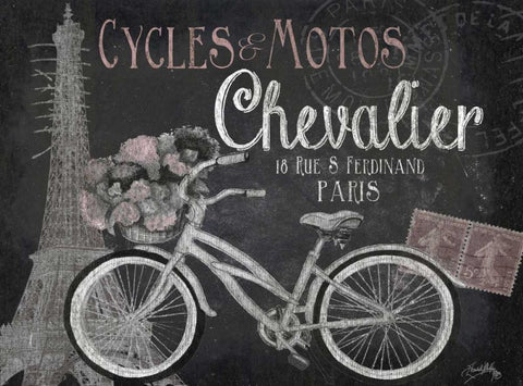 Paris Bike on Chalk Border I Black Ornate Wood Framed Art Print with Double Matting by Medley, Elizabeth