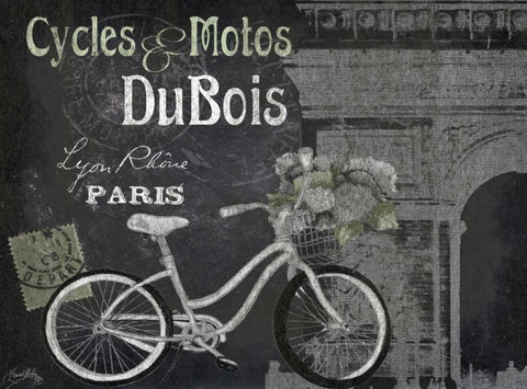 Paris Bike on Chalk Border II Black Ornate Wood Framed Art Print with Double Matting by Medley, Elizabeth