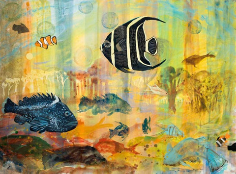 Fishes Black Ornate Wood Framed Art Print with Double Matting by Maria, Robin