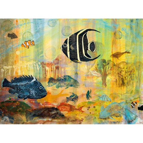 Fishes Black Modern Wood Framed Art Print with Double Matting by Maria, Robin