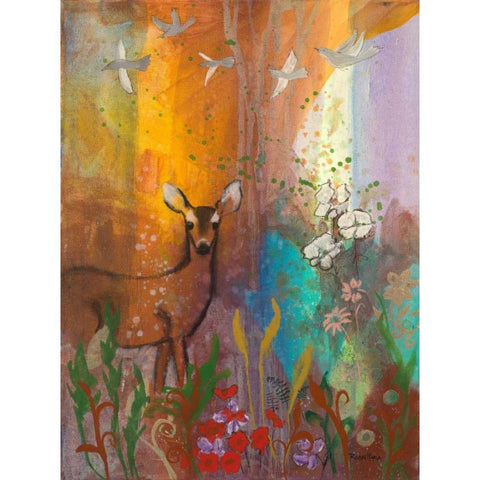 Sun Deer Black Modern Wood Framed Art Print with Double Matting by Maria, Robin