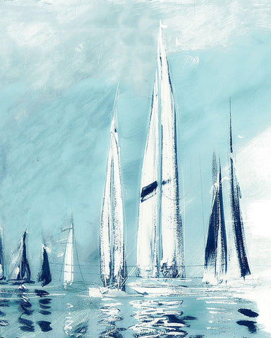 Tall Fantasy Sails White Modern Wood Framed Art Print with Double Matting by Meneely, Dan