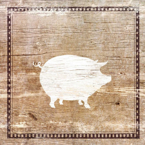 Farm Pig Silhouette Gold Ornate Wood Framed Art Print with Double Matting by Medley, Elizabeth