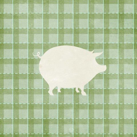 Farm Pig on Plaid White Modern Wood Framed Art Print with Double Matting by Medley, Elizabeth