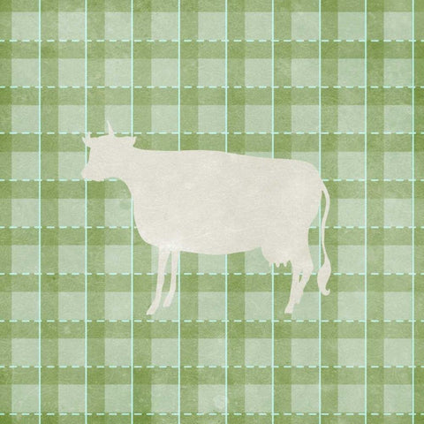 Farm Cow on Plaid Black Modern Wood Framed Art Print with Double Matting by Medley, Elizabeth