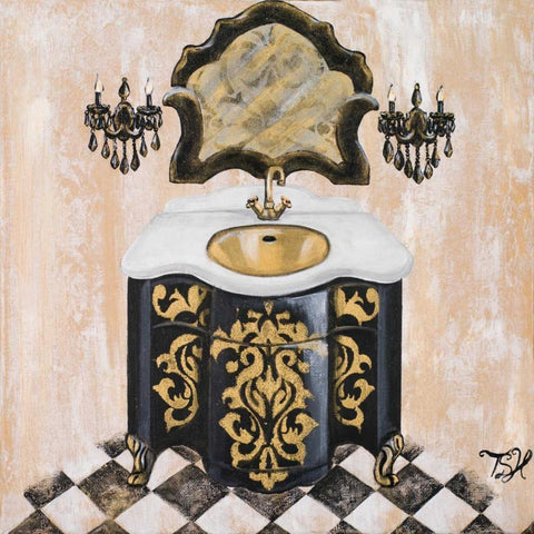 Opulance Bath I Black Ornate Wood Framed Art Print with Double Matting by Hakimipour, Tiffany