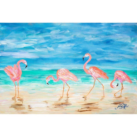 Flamingo Beach Black Modern Wood Framed Art Print with Double Matting by DeRice, Julie