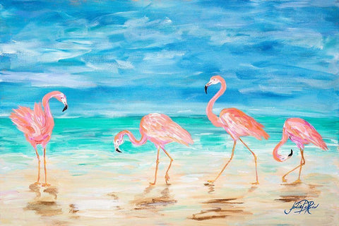 Flamingo Beach White Modern Wood Framed Art Print with Double Matting by DeRice, Julie