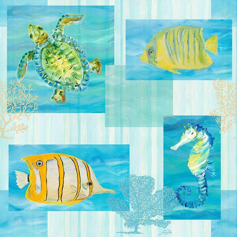Sealife Pattern II White Modern Wood Framed Art Print by DeRice, Julie