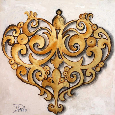 Gold Heart Black Ornate Wood Framed Art Print with Double Matting by Pinto, Patricia