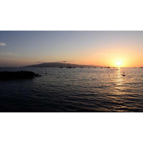 Sunset At The Bay Black Modern Wood Framed Art Print with Double Matting by Nawrocke, Bruce