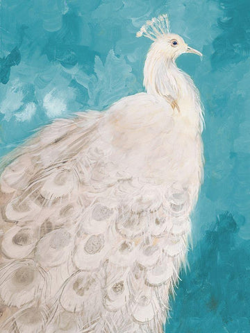 Royal Plume on Teal White Modern Wood Framed Art Print with Double Matting by Maria, Robin