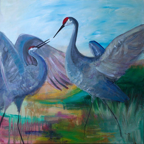 Sandhill Cranes Black Modern Wood Framed Art Print by Maria, Robin