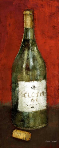 White Wine and Cork I (red background) Black Ornate Wood Framed Art Print with Double Matting by Loreth, Lanie