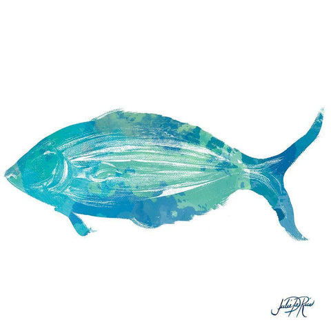 Watercolor Fish in Teal I White Modern Wood Framed Art Print by DeRice, Julie