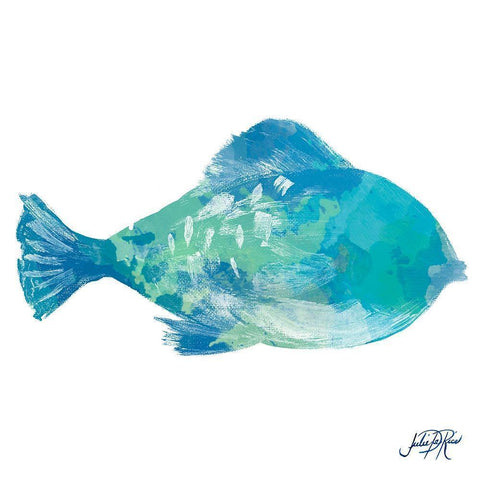 Watercolor Fish in Teal II White Modern Wood Framed Art Print by DeRice, Julie
