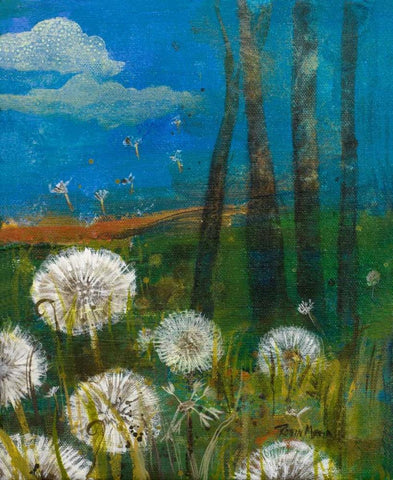 Dandelion Wishes White Modern Wood Framed Art Print with Double Matting by Maria, Robin