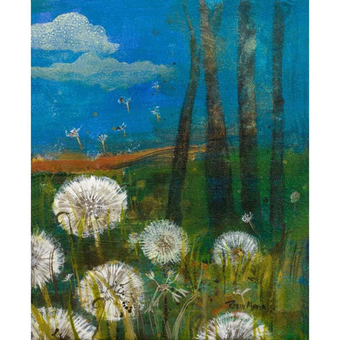 Dandelion Wishes Black Modern Wood Framed Art Print by Maria, Robin