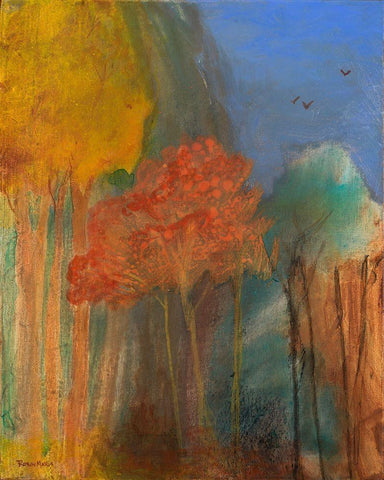 Red Tree White Modern Wood Framed Art Print with Double Matting by Maria, Robin