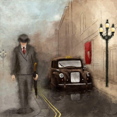 London Streets II White Modern Wood Framed Art Print by SD Graphics Studio