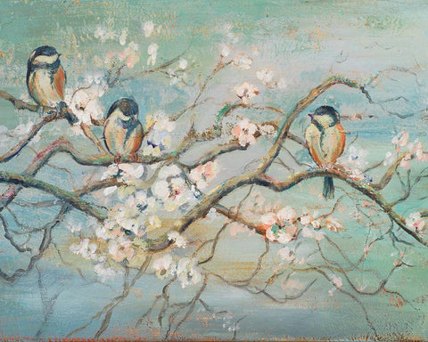 Spring Branch with Birds Black Ornate Wood Framed Art Print with Double Matting by Pinto, Patricia