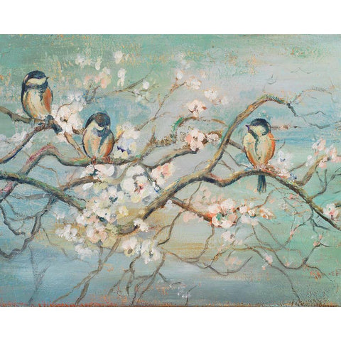 Spring Branch with Birds Black Modern Wood Framed Art Print with Double Matting by Pinto, Patricia