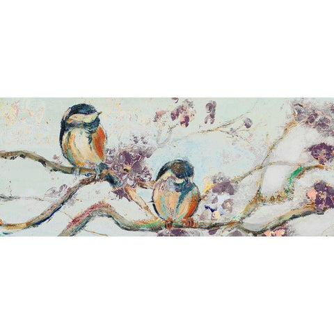 Birds on Cherry Blossom Branch Black Modern Wood Framed Art Print by Pinto, Patricia