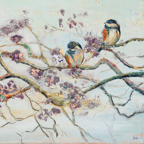 Spring Bird on Branch White Modern Wood Framed Art Print with Double Matting by Pinto, Patricia