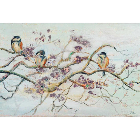Birds On Cherry Blossom Branch Gold Ornate Wood Framed Art Print with Double Matting by Pinto, Patricia