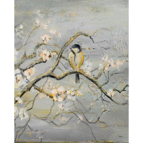 Gold and Gray Branch with Birds II Gold Ornate Wood Framed Art Print with Double Matting by Pinto, Patricia