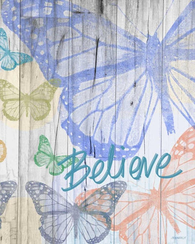 Butterfly Garden Believe White Modern Wood Framed Art Print with Double Matting by Meneely, Dan