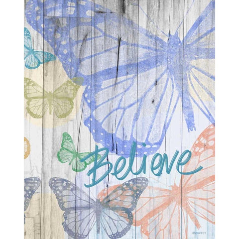 Butterfly Garden Believe Black Modern Wood Framed Art Print by Meneely, Dan