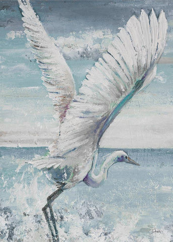 Great Egret Flying White Modern Wood Framed Art Print with Double Matting by Pinto, Patricia