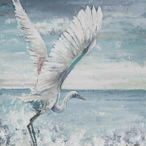 Great Egret Flying White Modern Wood Framed Art Print by Pinto, Patricia