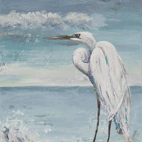Great Egret Standing Black Modern Wood Framed Art Print with Double Matting by Pinto, Patricia