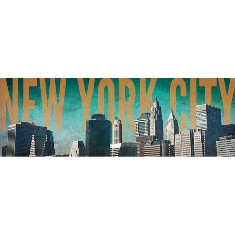 NY City Blue Gold Ornate Wood Framed Art Print with Double Matting by Biscardi, Nicholas