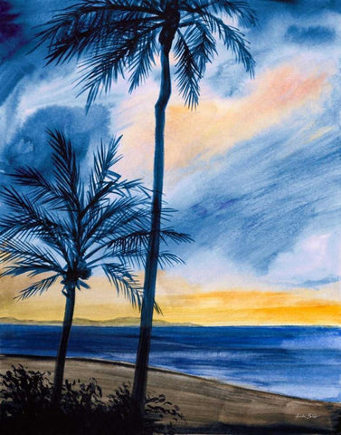 Blue Tropic Nights I Black Ornate Wood Framed Art Print with Double Matting by Baliko, Linda