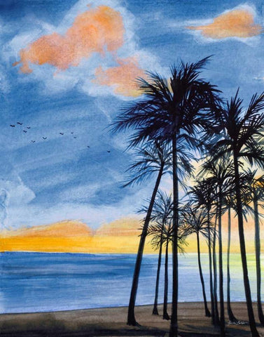 Blue Tropic Nights II Black Ornate Wood Framed Art Print with Double Matting by Baliko, Linda
