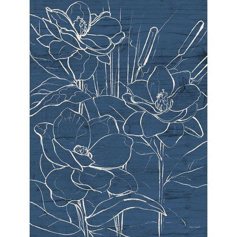 Floral Sketch on Navy II White Modern Wood Framed Art Print by Loreth, Lanie