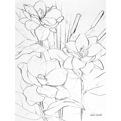 Floral Sketch II Black Modern Wood Framed Art Print with Double Matting by Loreth, Lanie